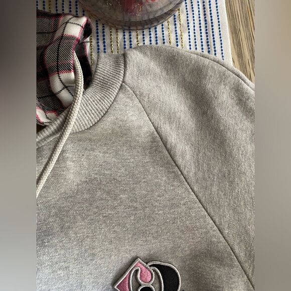 Lucky Chouette Logo Gray Pink Pullover Casual Sweatshirt Midi Dress Sz 36 S Cap - Picture 9 of 15